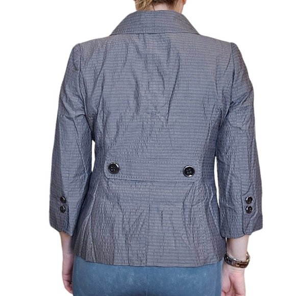 Classiques Entier Medium Gray Textured‎ Stripe Blazer Big Buttons 3/4 Sleeve - Picture 3 of 11